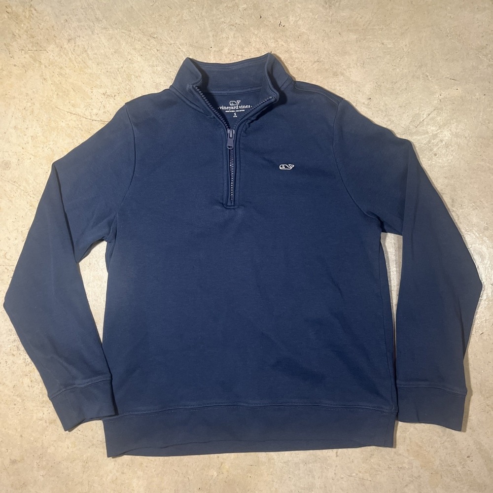 Vineyard Vines Boys Navy 100% Cotton 1/4 Zip Whale Sweater Size S 8-10
